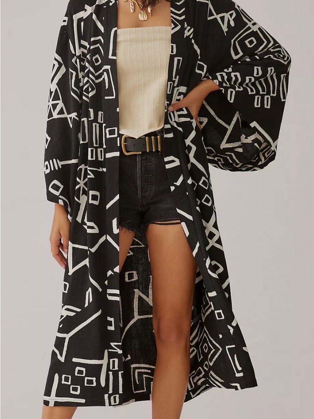 Anthropologie Black and White Geometric Kimono Duster